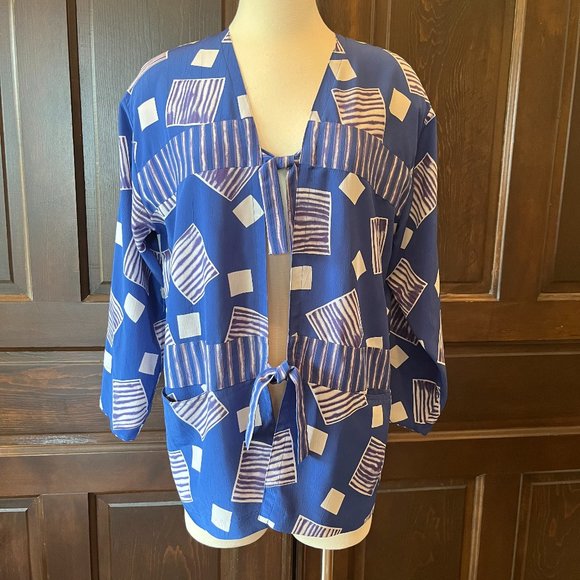 Nino Wong California Vintage Jacket Topper 80s 90s Tie Front Geometric Sz M/L - Picture 1 of 9